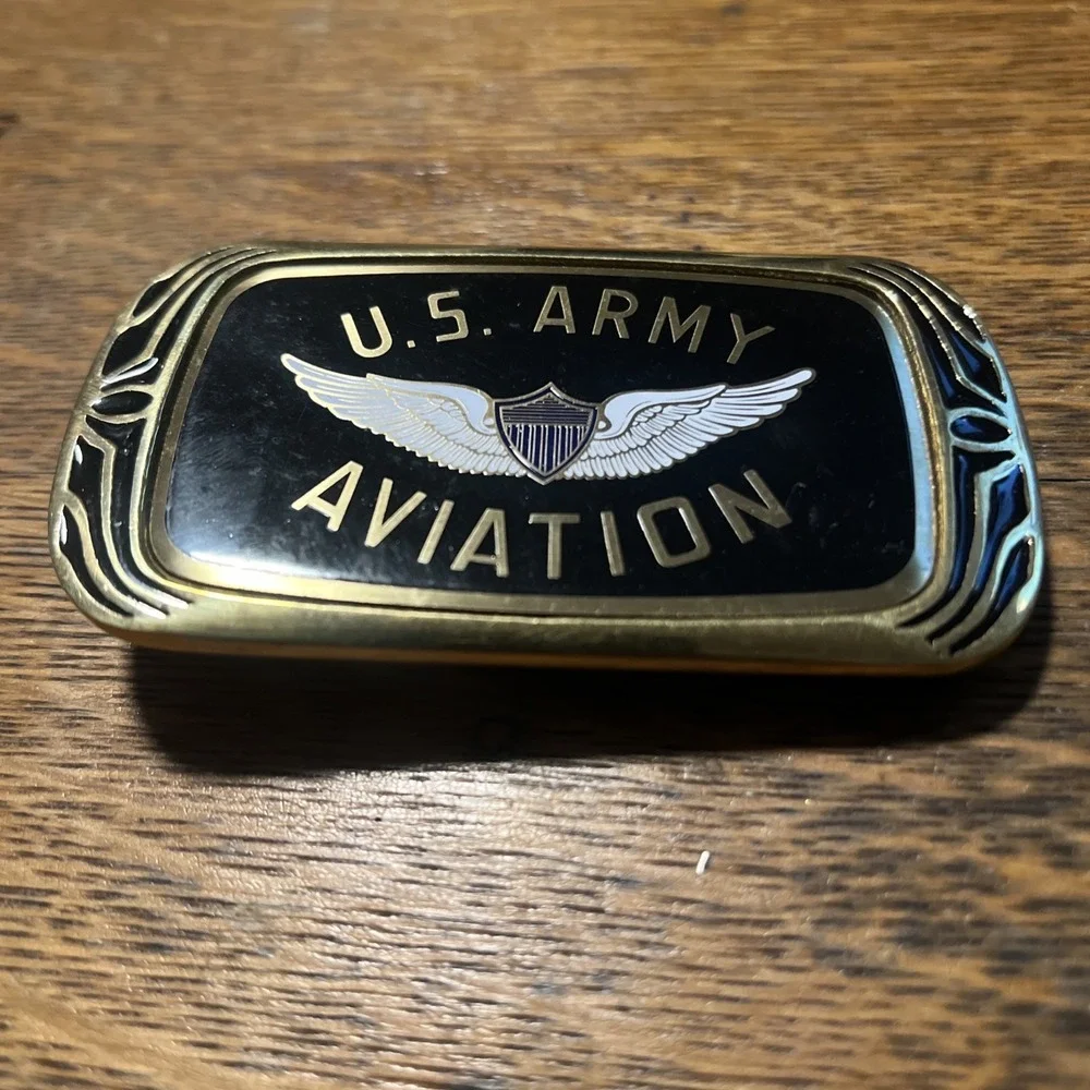 Vintage U.S. ARMY AVIATION Flying Wings 1983 NAP Inc Solid Brass Belt Buckle F08
